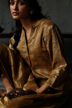 Maxi Kurta in Vintage Gold Tissue stripes Chanderi with Pants
