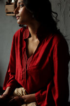 Ooch Neech in Ruby Red Raw Silk with Farshi