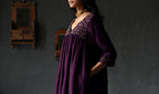 Empireline Kurta in Garnet Purple Raw Silk with Shalwar