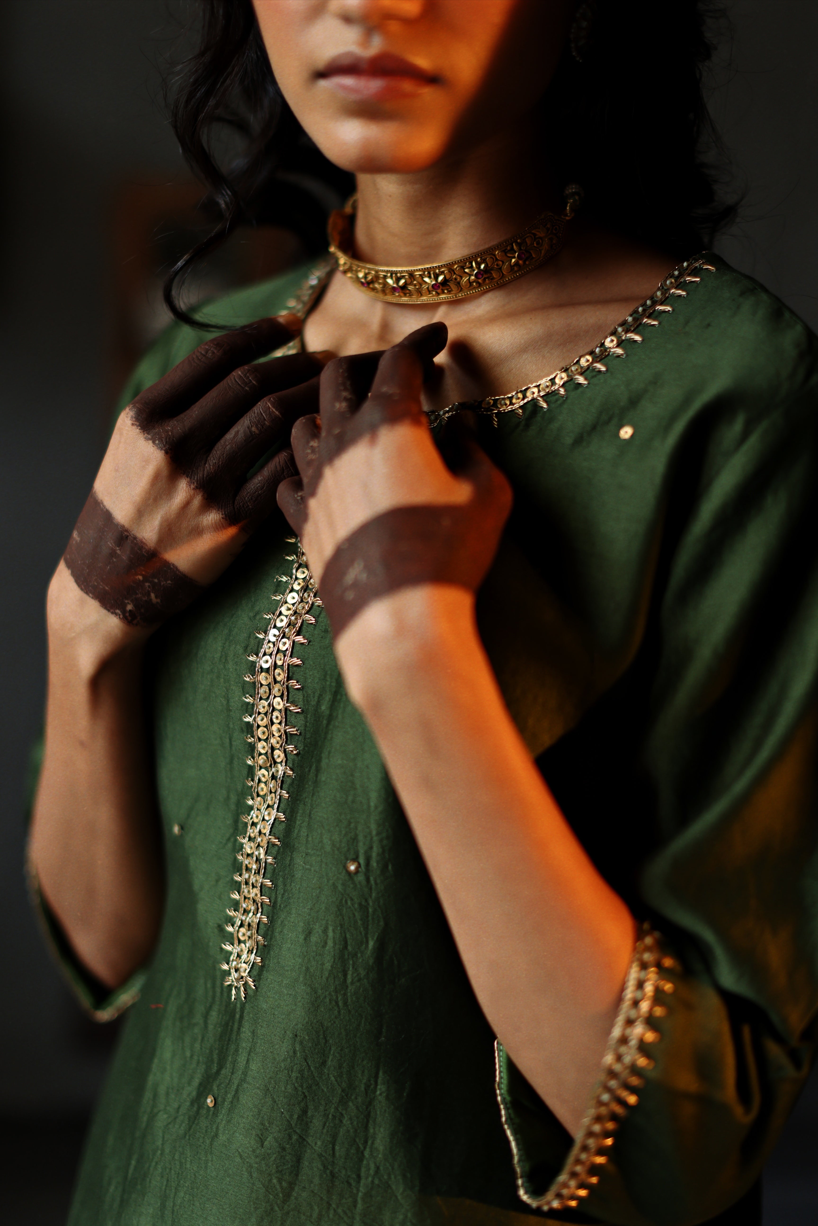 Saifi Kurta in Emerald Green Chanderi with Farshi