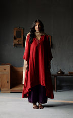 Ooch Neech in Ruby Red Raw Silk with Farshi