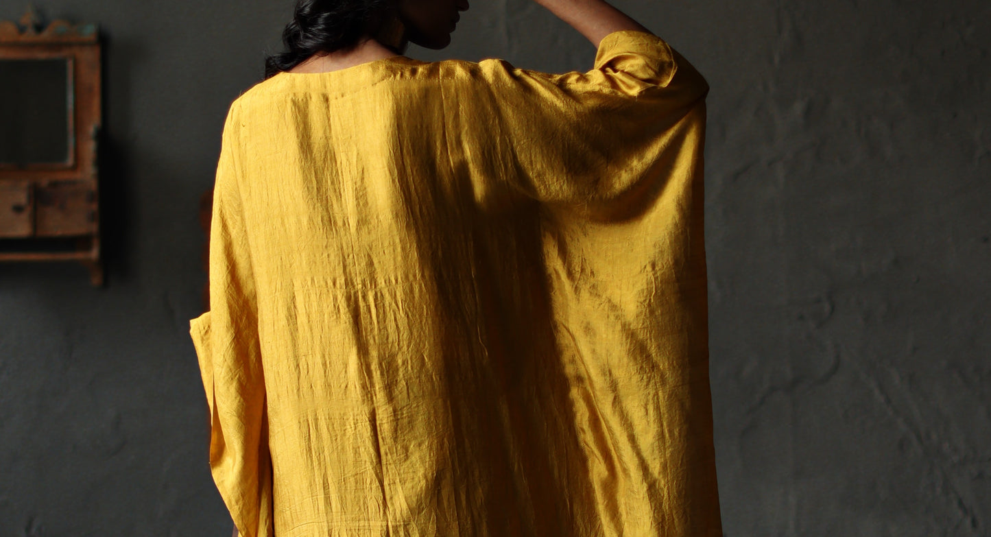 Nushka Kaftan in Topaz Yellow Silk