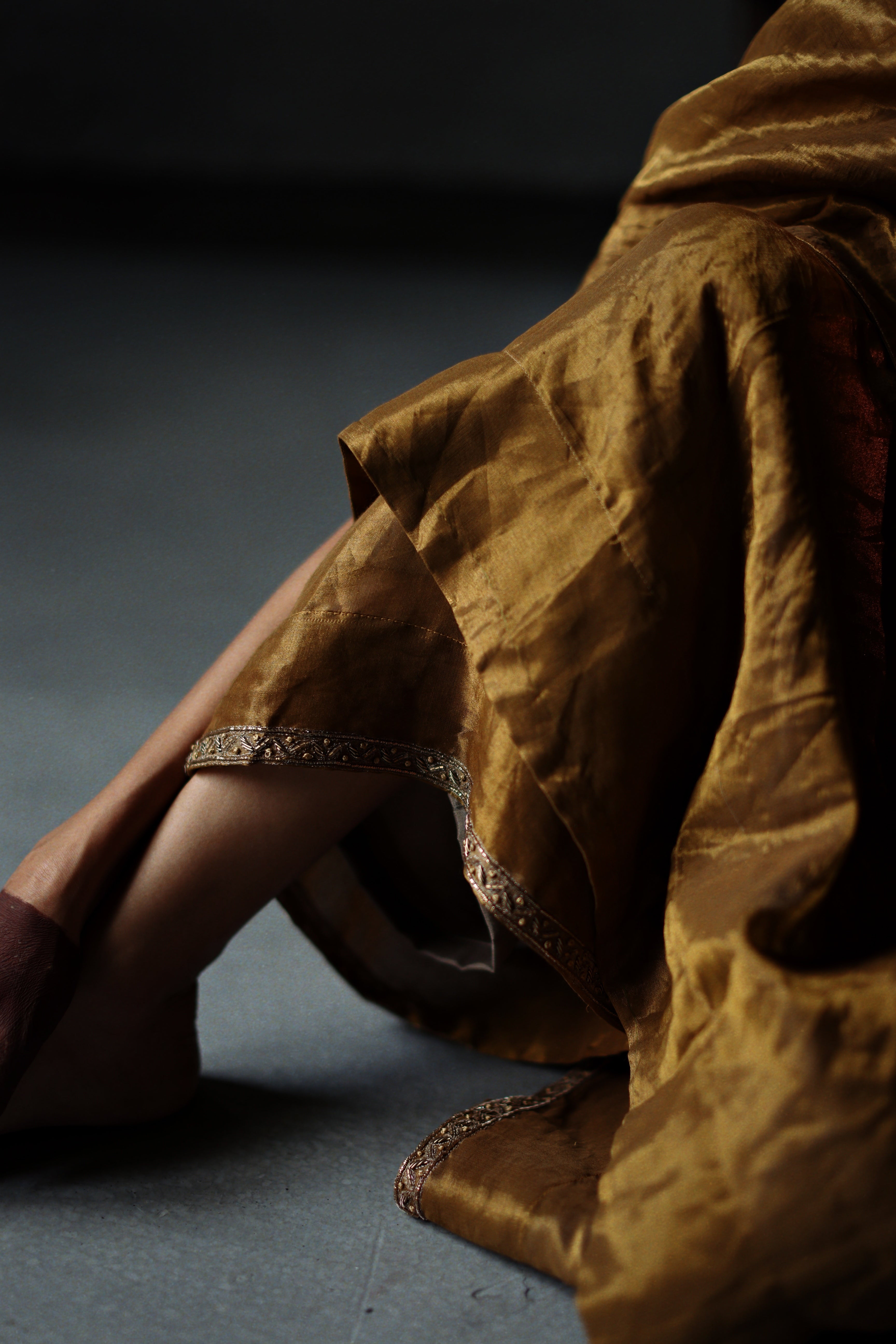 Ana Dress in Vintage Gold Tissue with Farshi