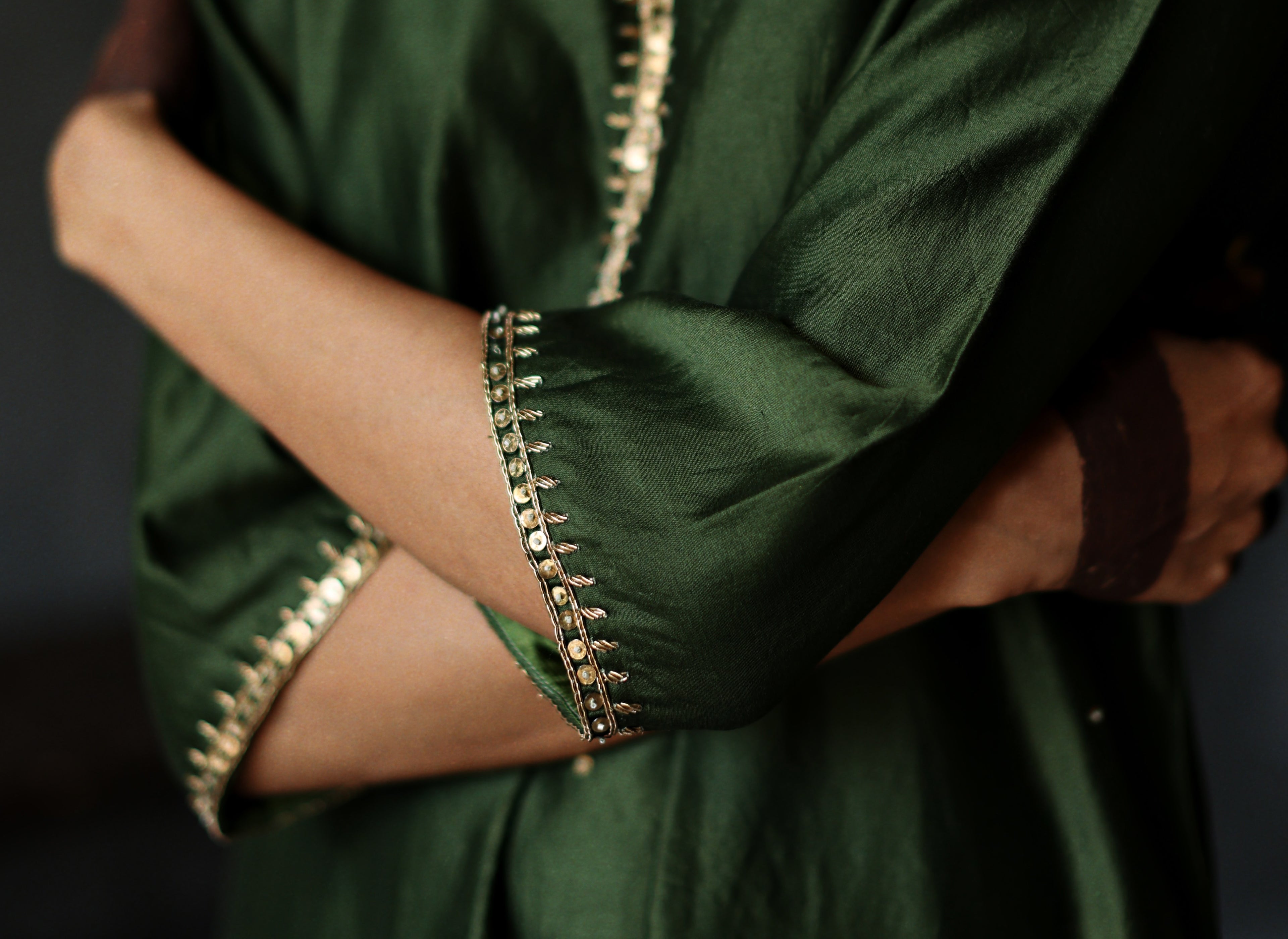 Saifi Kurta in Emerald Green Chanderi with Farshi