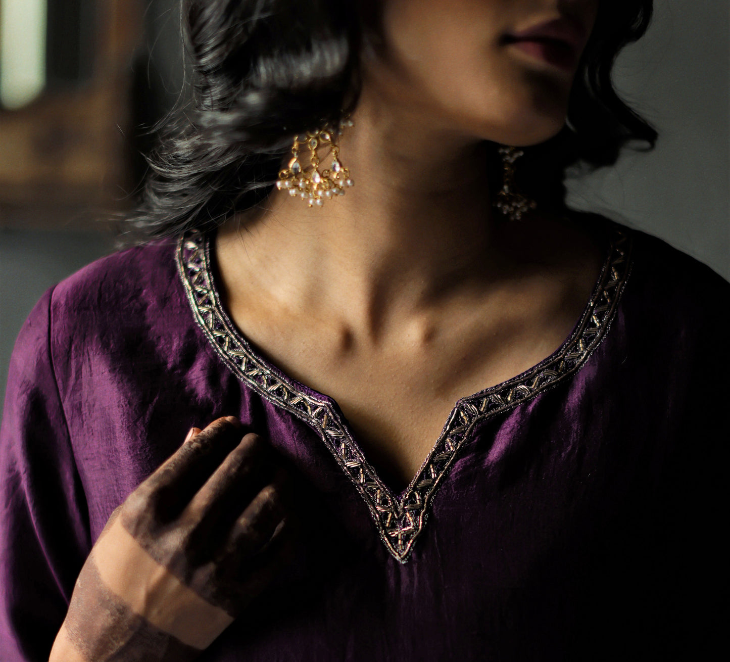 Anisa Kurta in Garnet Purple Silk with Farshi