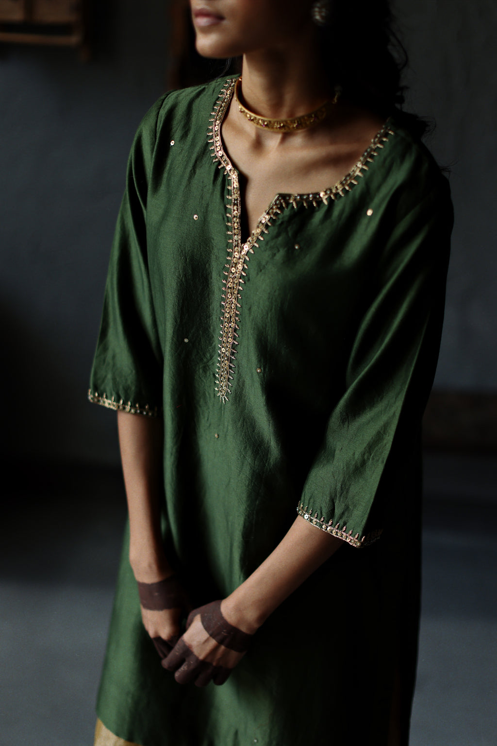 Saifi Kurta in Emerald Green Chanderi with Farshi