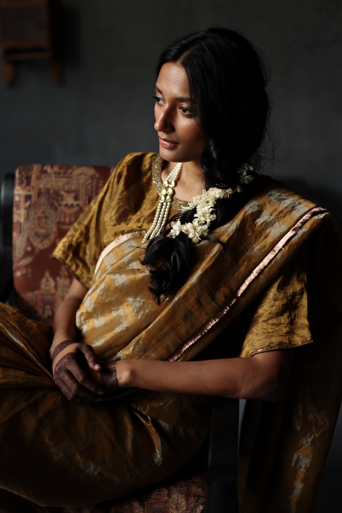 Sari in Vintage Gold Tissue Stripes