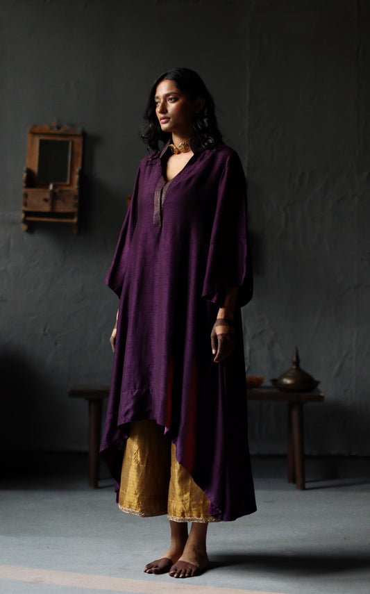 Ooch Neech in Garnet Purple Raw Silk with Farshi