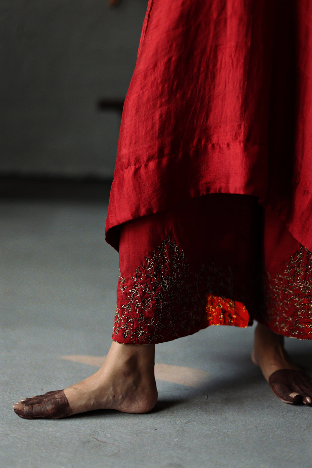Nushka Kaftan in Ruby Red Silk with farshi.