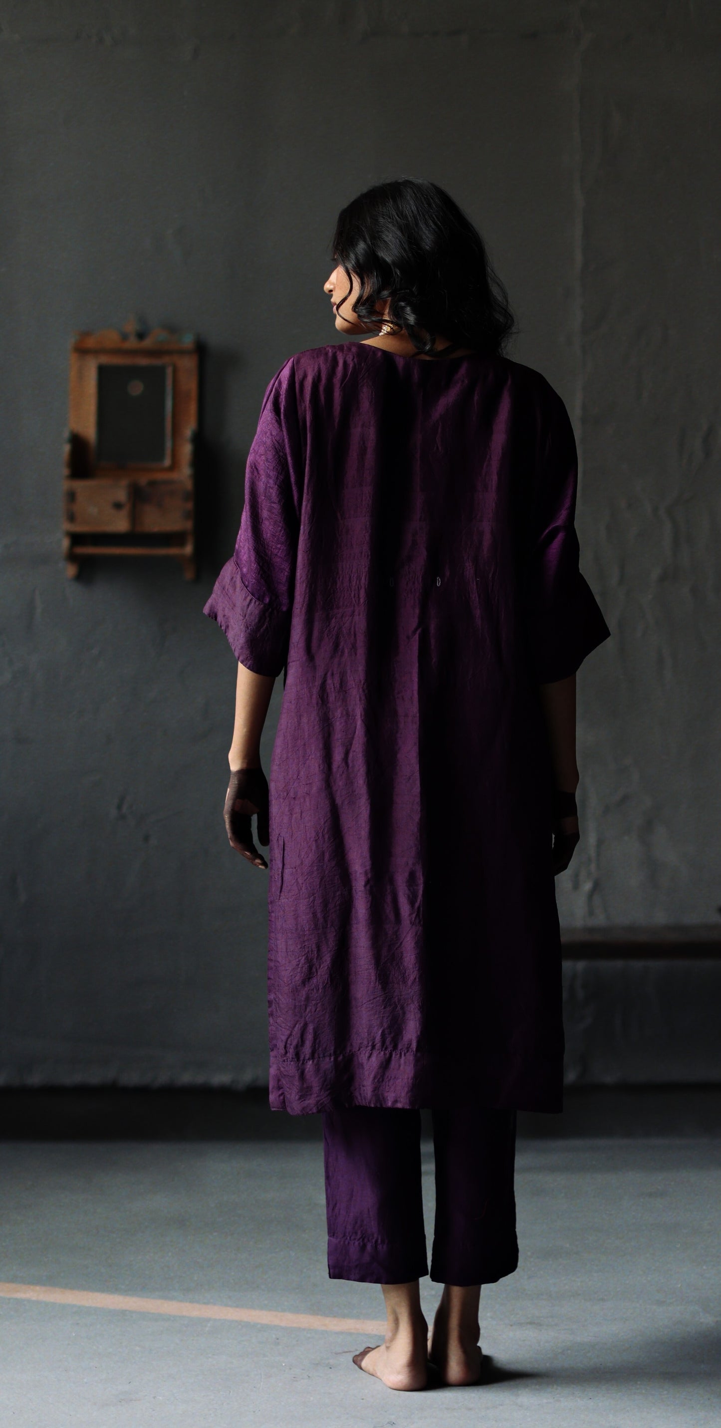 Sherbet Kaftan in Garnet Purple Silk with Pants