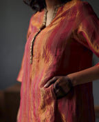 Maxi Kurta in Ruby Red Tissue stripes Chanderi with Pants