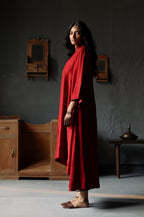 Ooch Neech in Ruby Red Raw Silk with Farshi