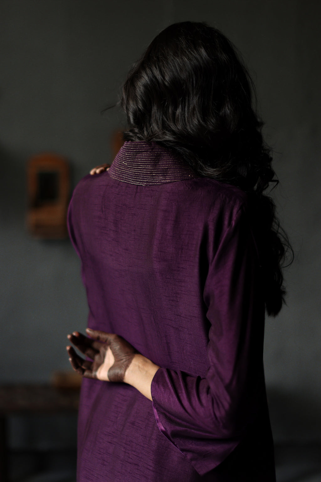 Ooch Neech in Garnet Purple Raw Silk with Farshi