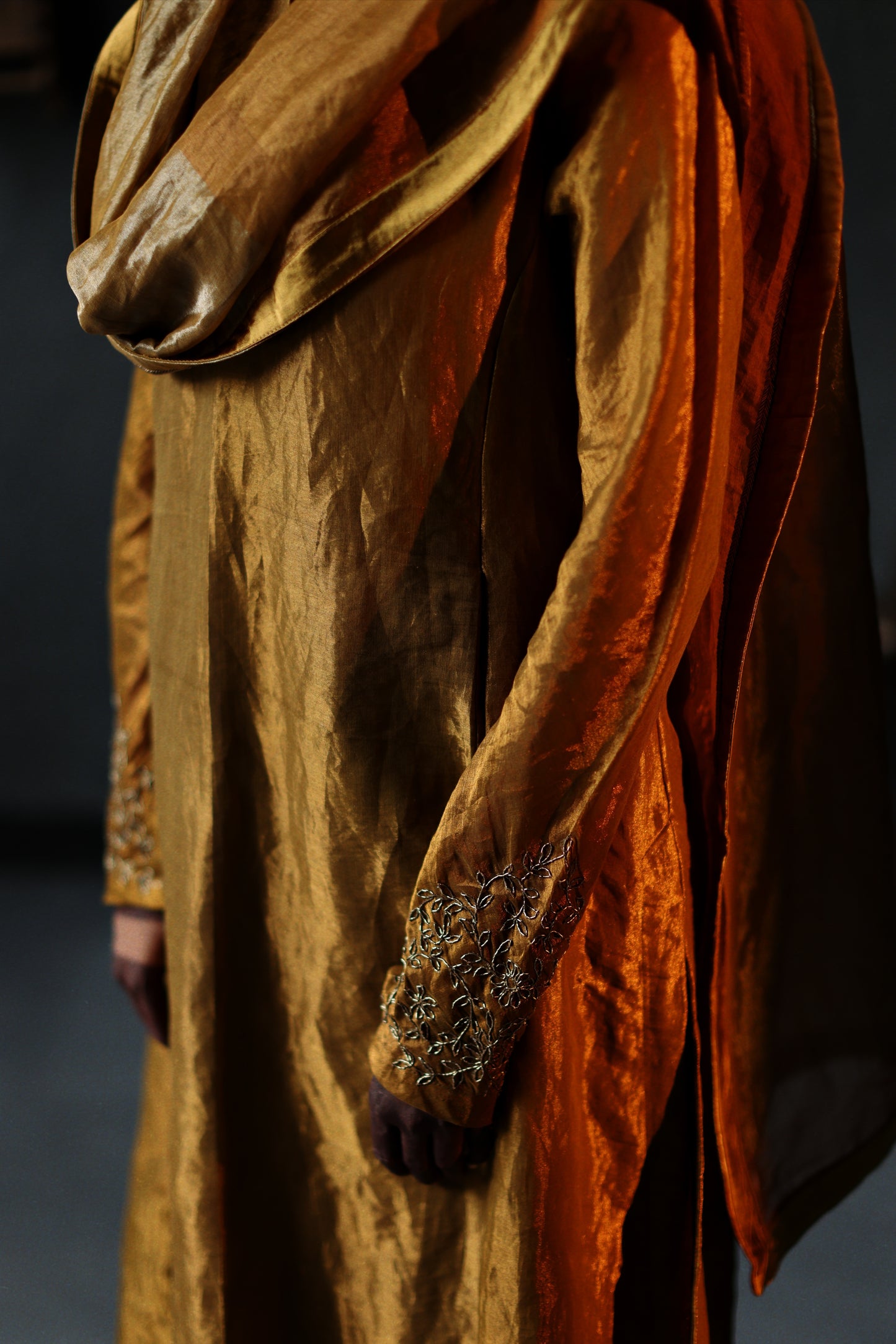 Tannu Kurta in Vintage Gold Tissue with Farshi