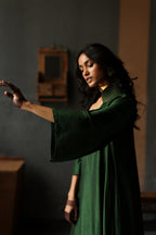 Ooch Neech in Emerald Green Raw Silk with Farshi