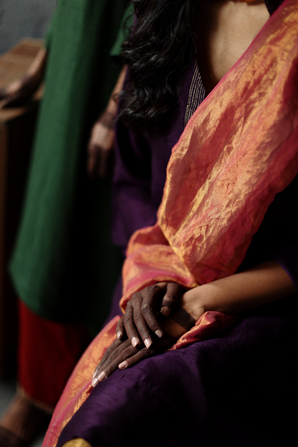 Dupatta in Ruby Red Tissue stripes