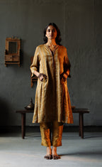 Maxi Kurta in Vintage Gold Tissue stripes Chanderi with Pants