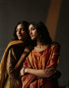 Asymmetrical Dress in Ruby Red Tissue with Pants