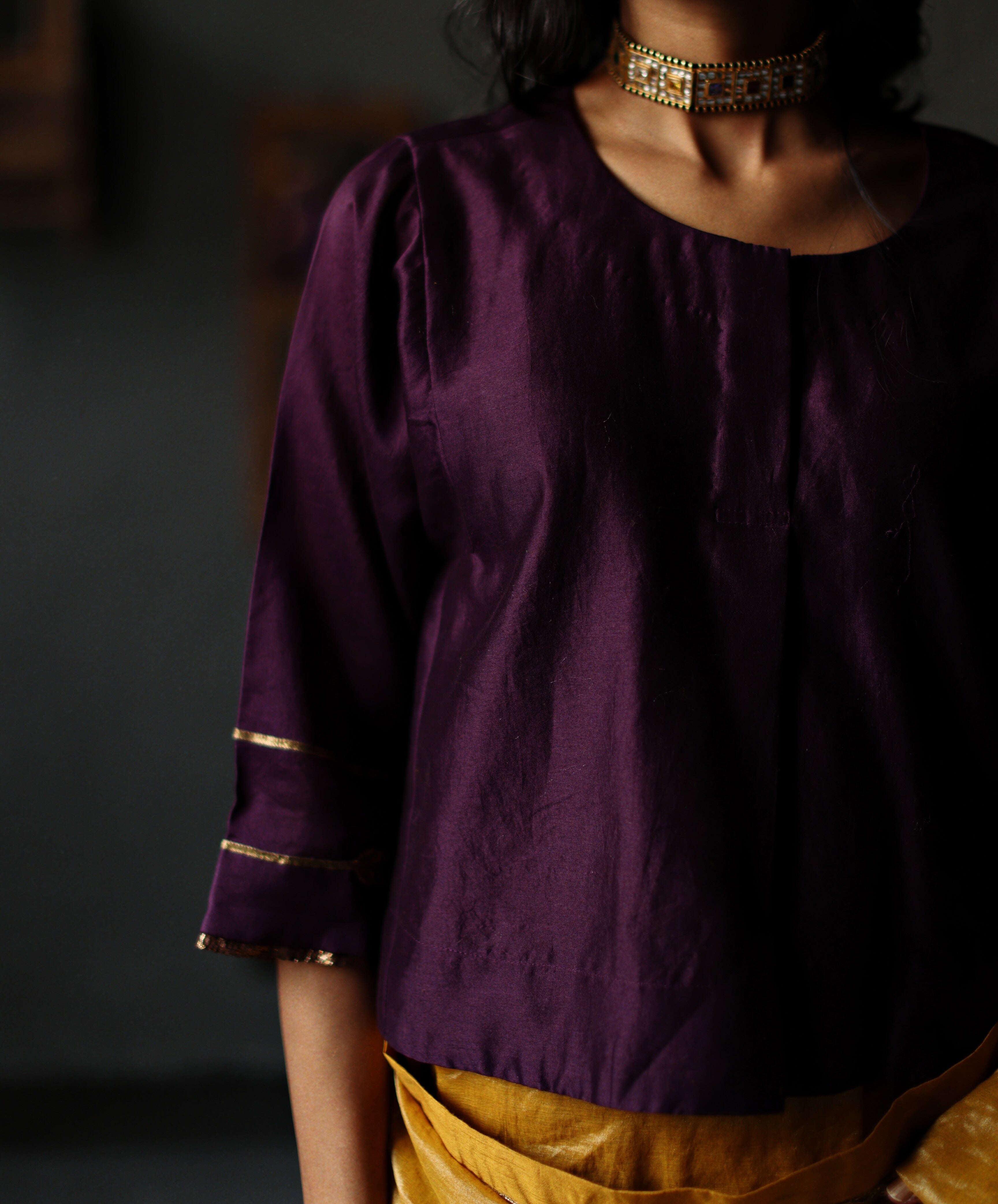 Reshma Blouse in Garnet Purple Chanderi