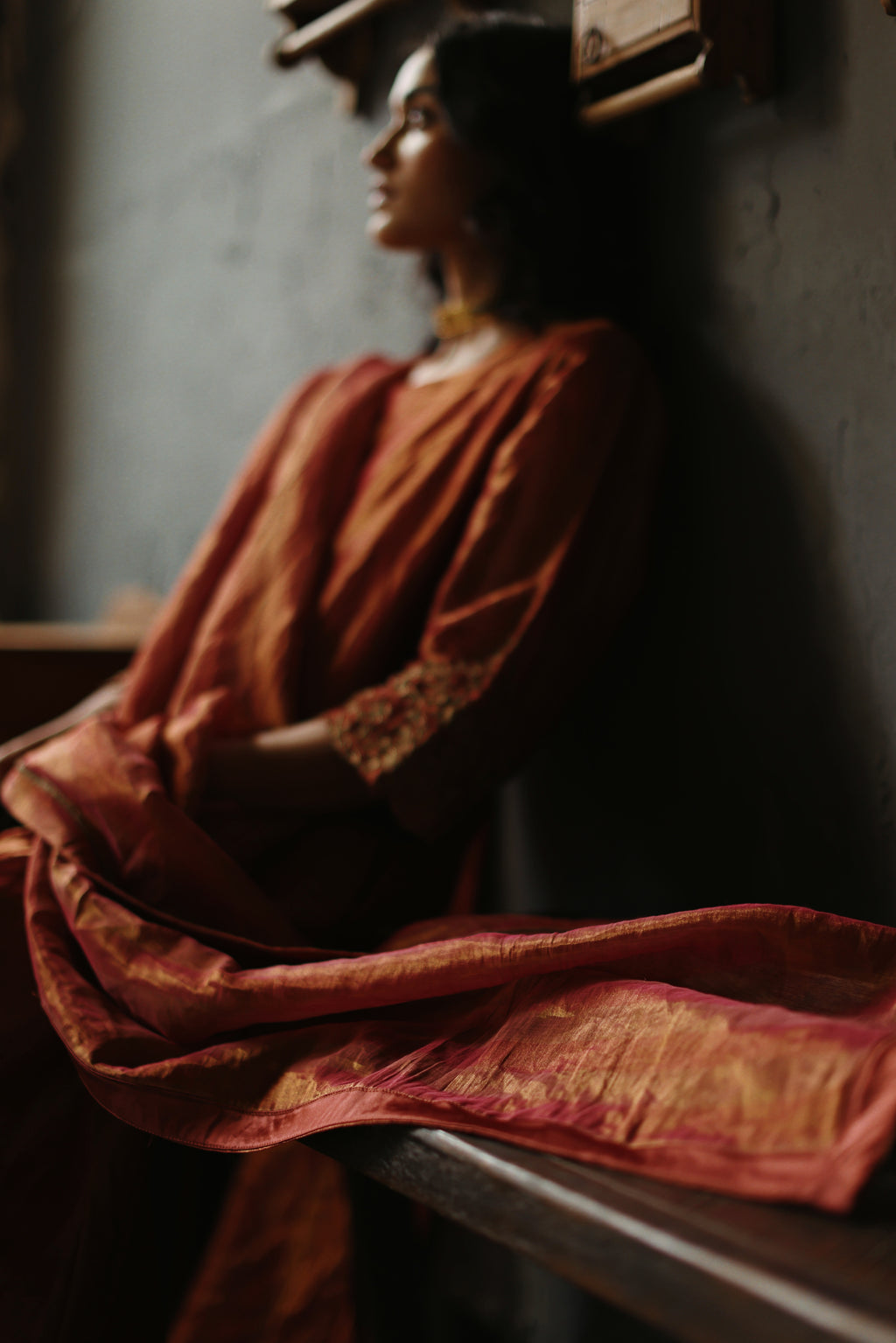 Dupatta in Ruby Red Tissue stripes