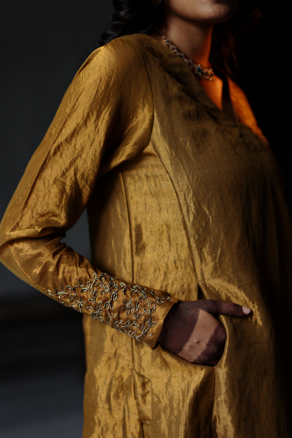 Tannu Kurta in Vintage Gold Tissue with Farshi