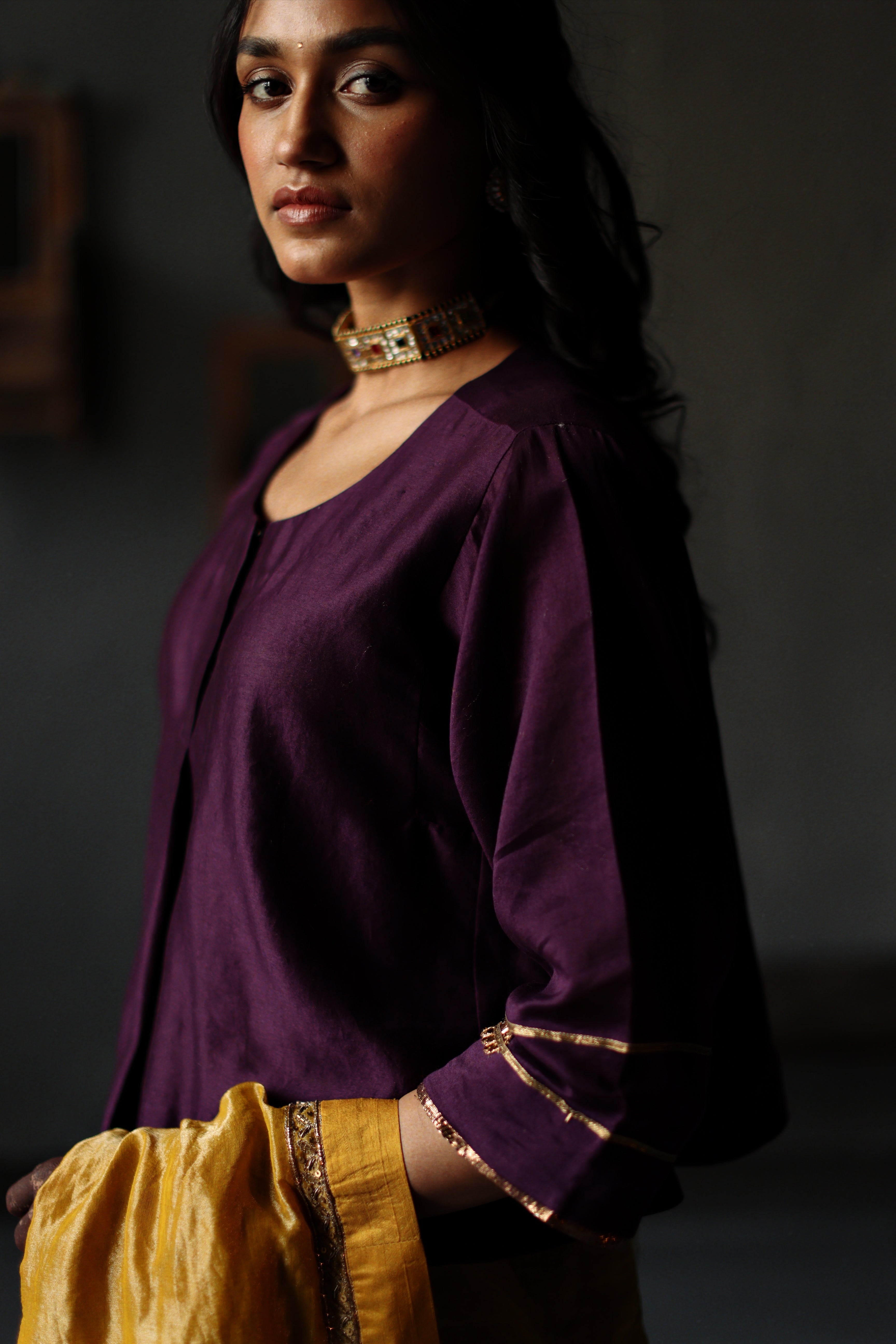 Reshma Blouse in Garnet Purple Chanderi