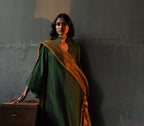 Ooch Neech in Emerald Green Raw Silk with Farshi