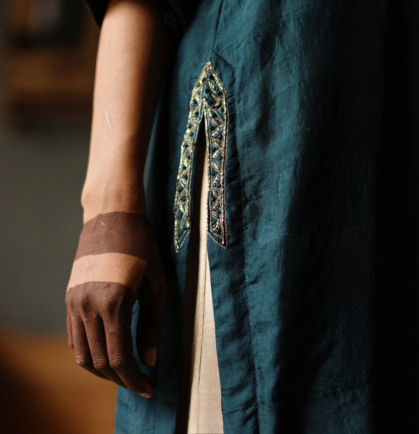 Anisa Kurta in Sapphire Teal Silk with Farshi