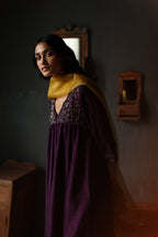 Empireline Kurta in Garnet Purple Raw Silk with Shalwar