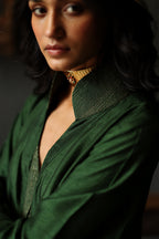 Ooch Neech in Emerald Green Raw Silk with Farshi