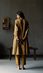 Maxi Kurta in Vintage Gold Tissue stripes Chanderi with Pants