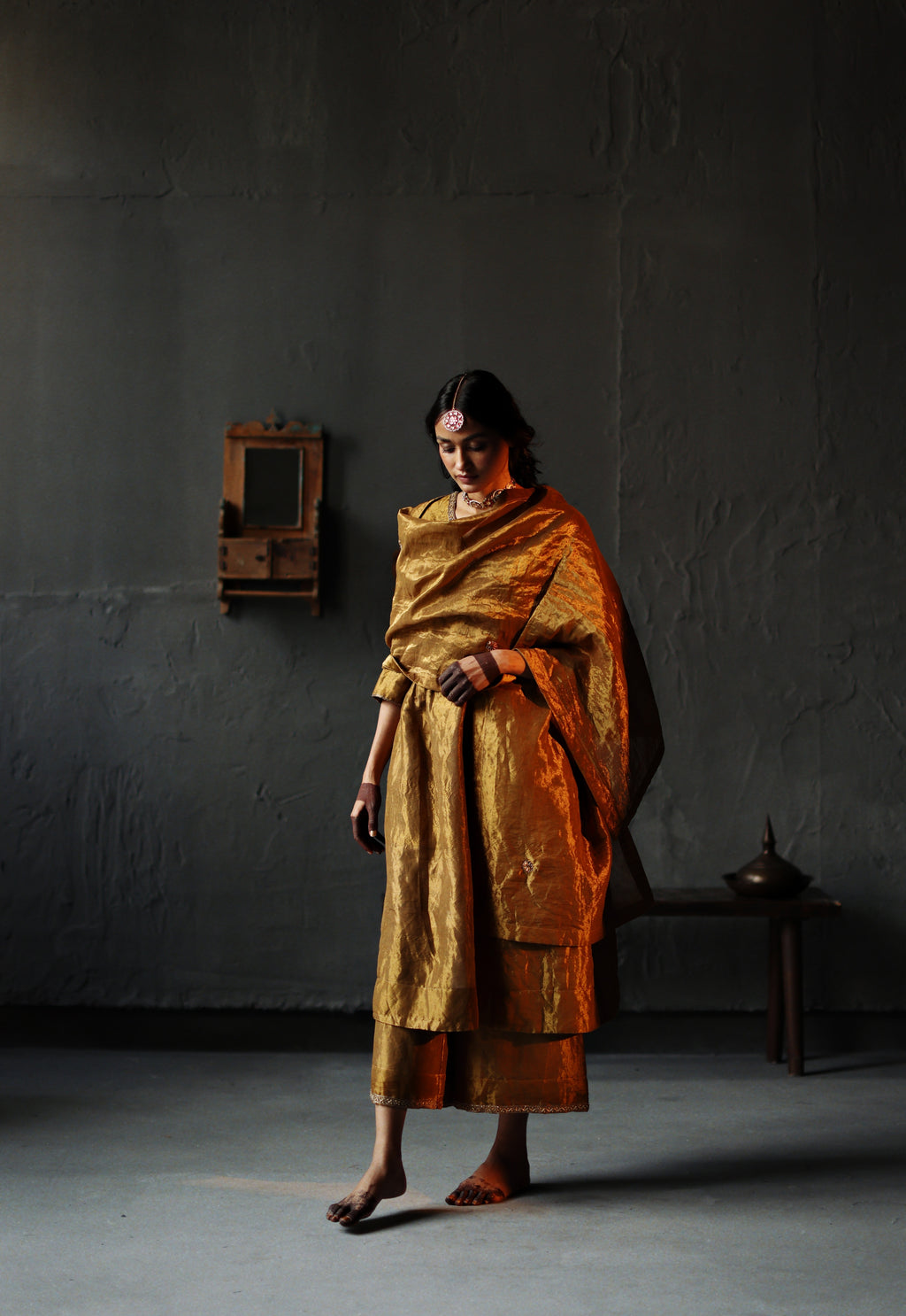 Dupatta in Antique Gold Tissue