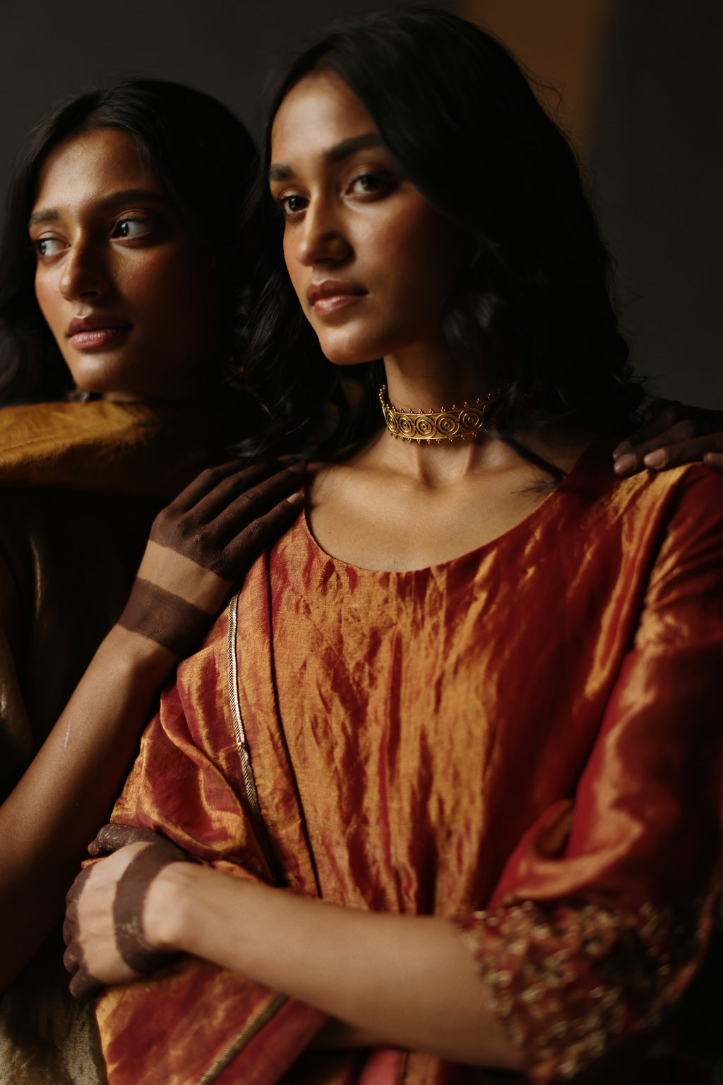 Asymmetrical Dress in Ruby Red Tissue with Pants