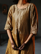 Asymmetrical Dress in Vintage Gold Tissue with Pants