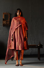 Maxi Kurta in Ruby Red Tissue stripes Chanderi with Pants