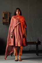 Maxi Kurta in Ruby Red Tissue stripes Chanderi with Pants
