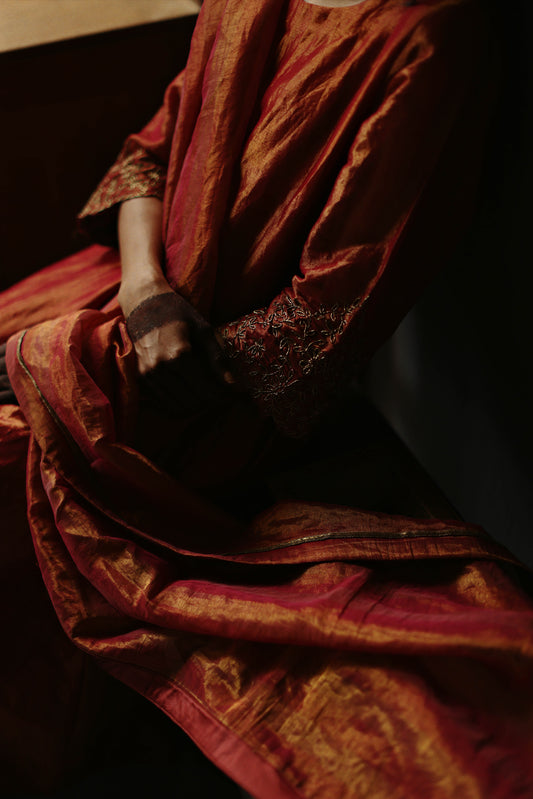 Dupatta in Ruby Red Tissue stripes