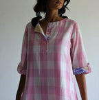 HK Kurta In Pink Jamdani Lungi Checks With Pants