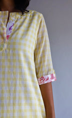 HK Kurta in Kesar Yellow Jamdani Gamcha Checks with Pants