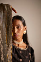 Dupatta in printed Slate Silver Tissue