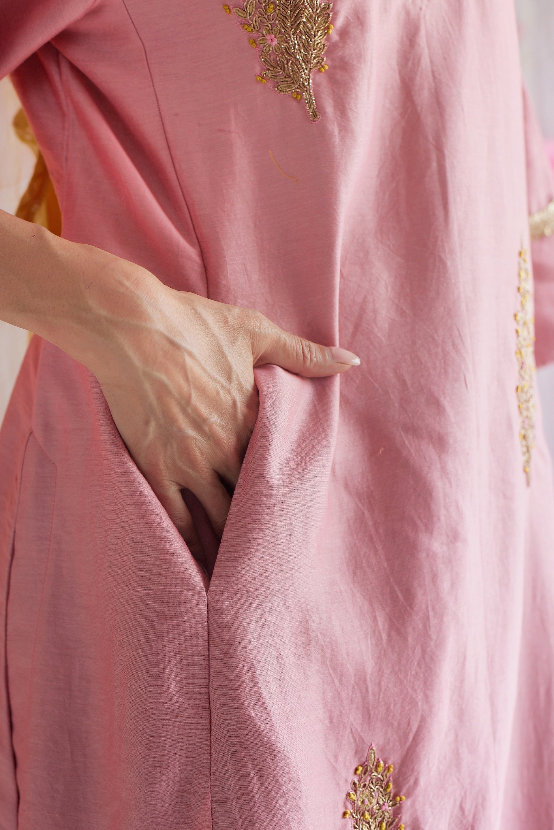 Tannu Kurta in Gulab Pink Chanderi with Pants.