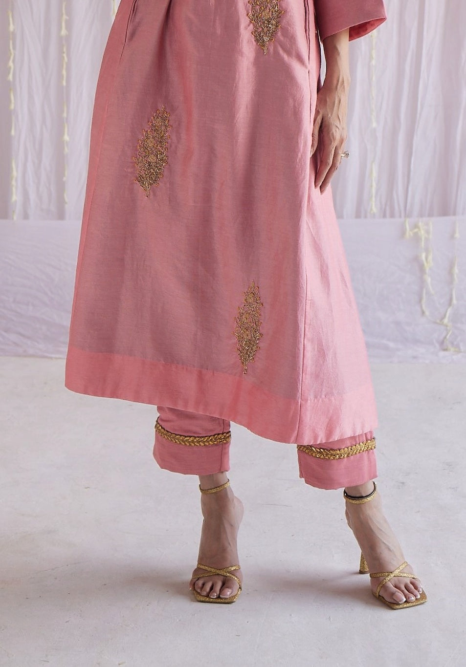 Tannu Kurta in Gulab Pink Chanderi with Pants and Dupatta