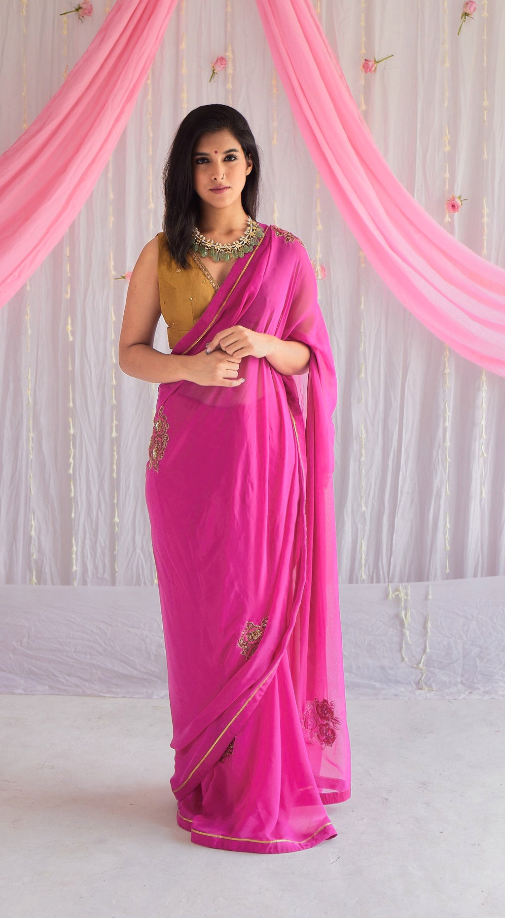 Sari in Jaipur Fuchsia Pink Chiffon