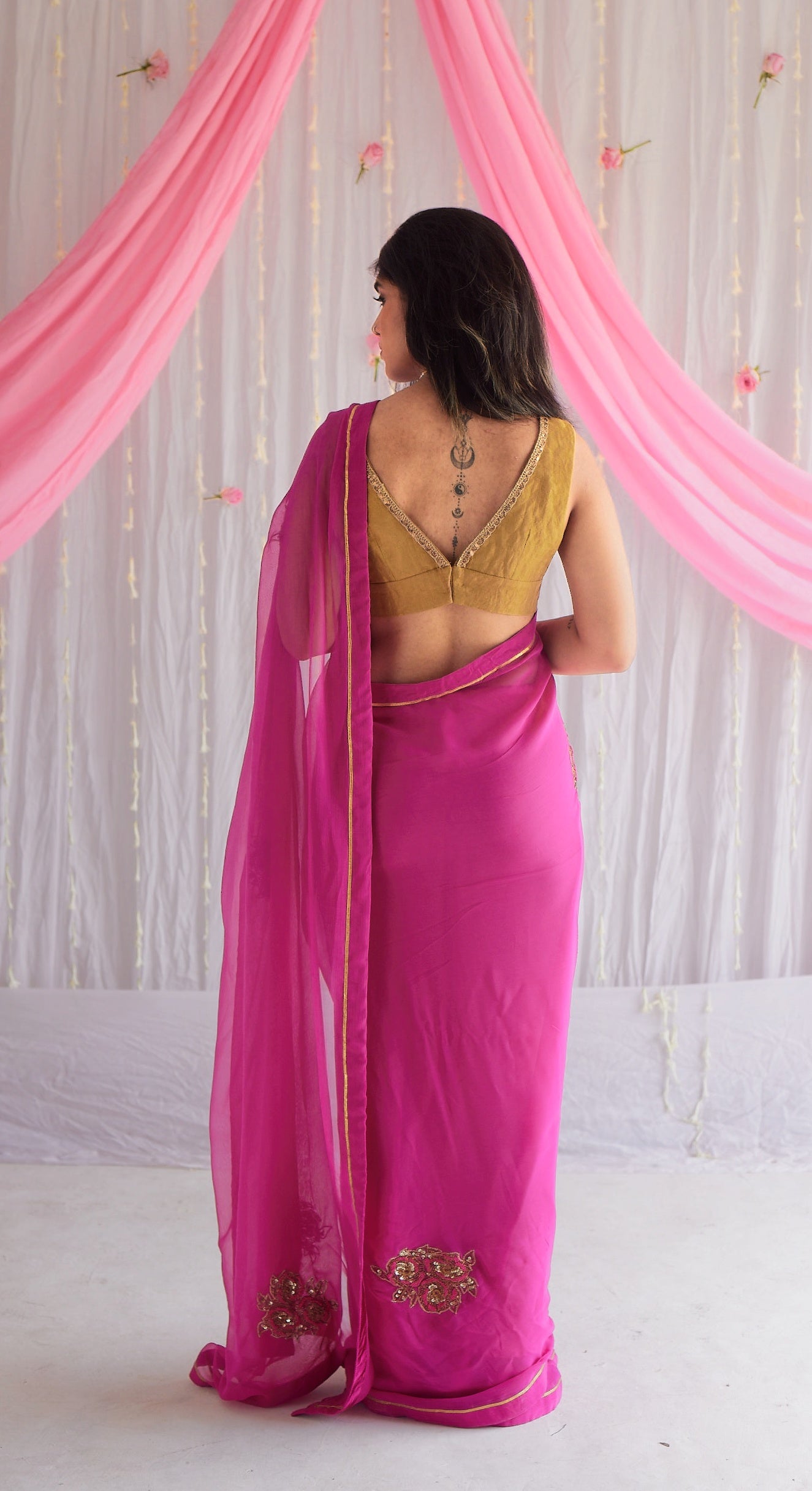 Sari in Jaipur Fuchsia Pink Chiffon
