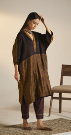 Kimono Kurta in Wine Handwoven Pure Matka Silk with Pants