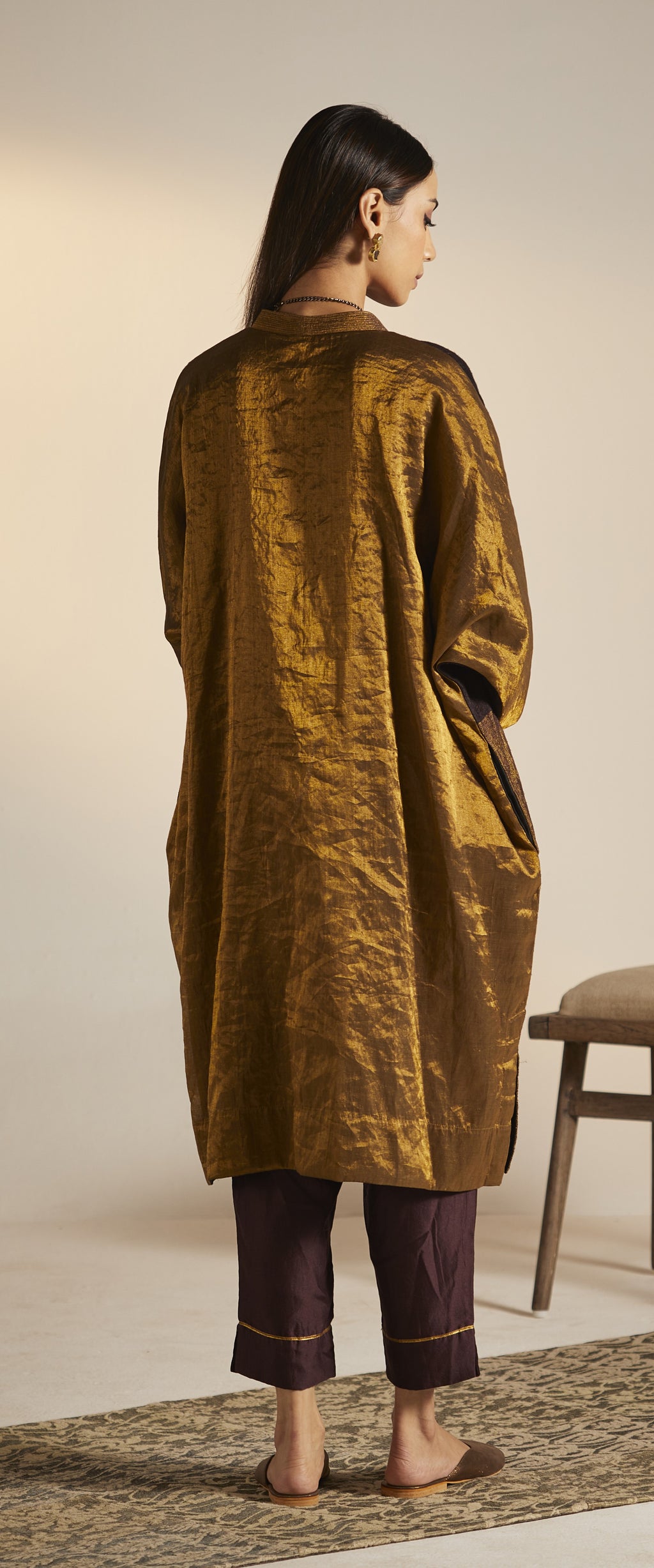 Kimono Kurta in Wine Handwoven Pure Matka Silk with Pants