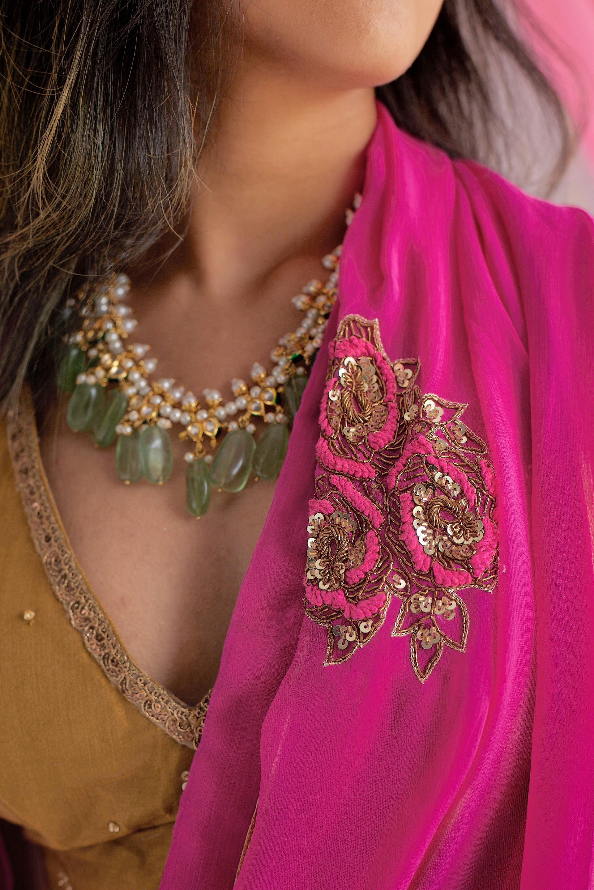 Sari in Jaipur Fuchsia Pink Chiffon