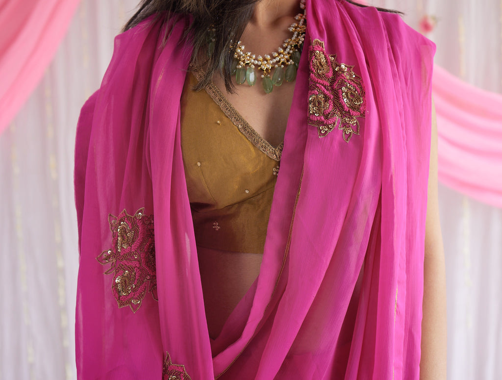 Sari in Jaipur Fuchsia Pink Chiffon