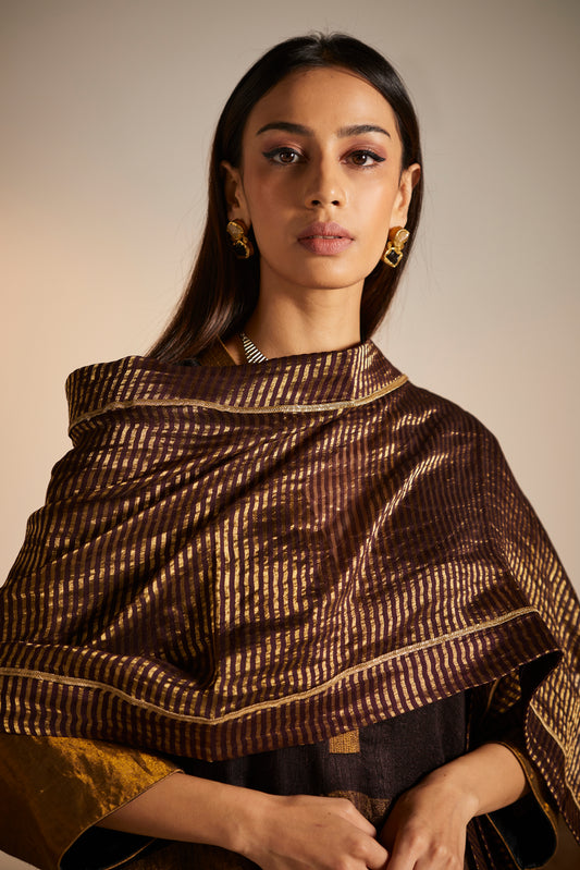 Dupatta in Wine Tissue stripes