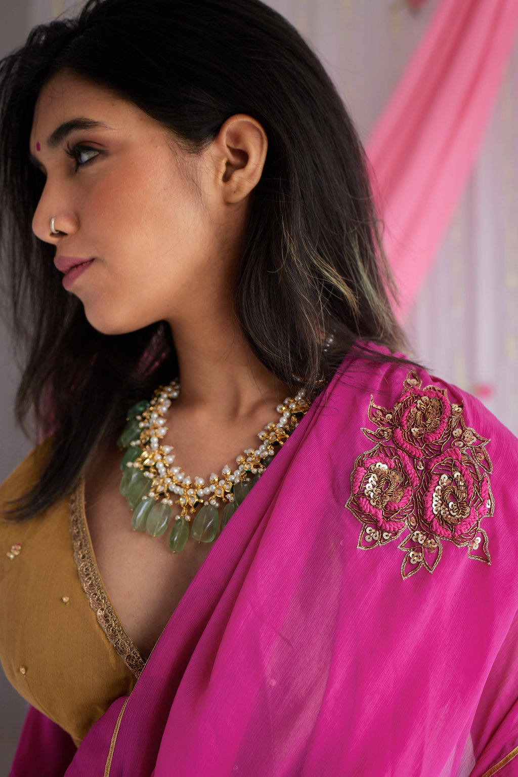Sari in Jaipur Fuchsia Pink Chiffon